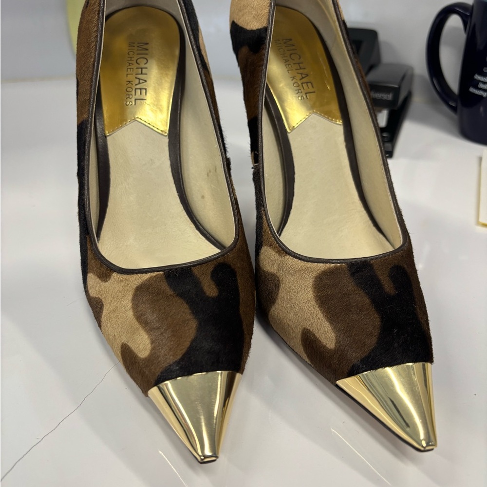 Michael Kors Camouflage Heels with Gold Tips